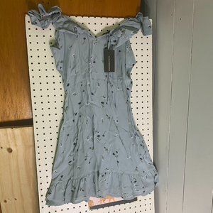 NEW Wednesday's Girl Floral Print Ruffle Sleeve Skater Mini Dress Periwinkle blu